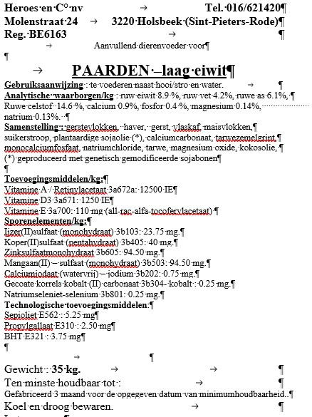 Afbeelding van Paardenmengeling laag eiwit - eigen productie - 35 kg