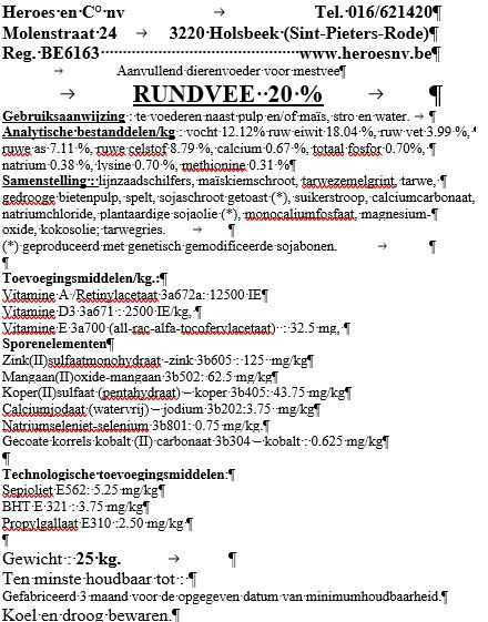 Afbeelding van Rundveemengeling - 20 % eiwit - eigen productie - 25 kg